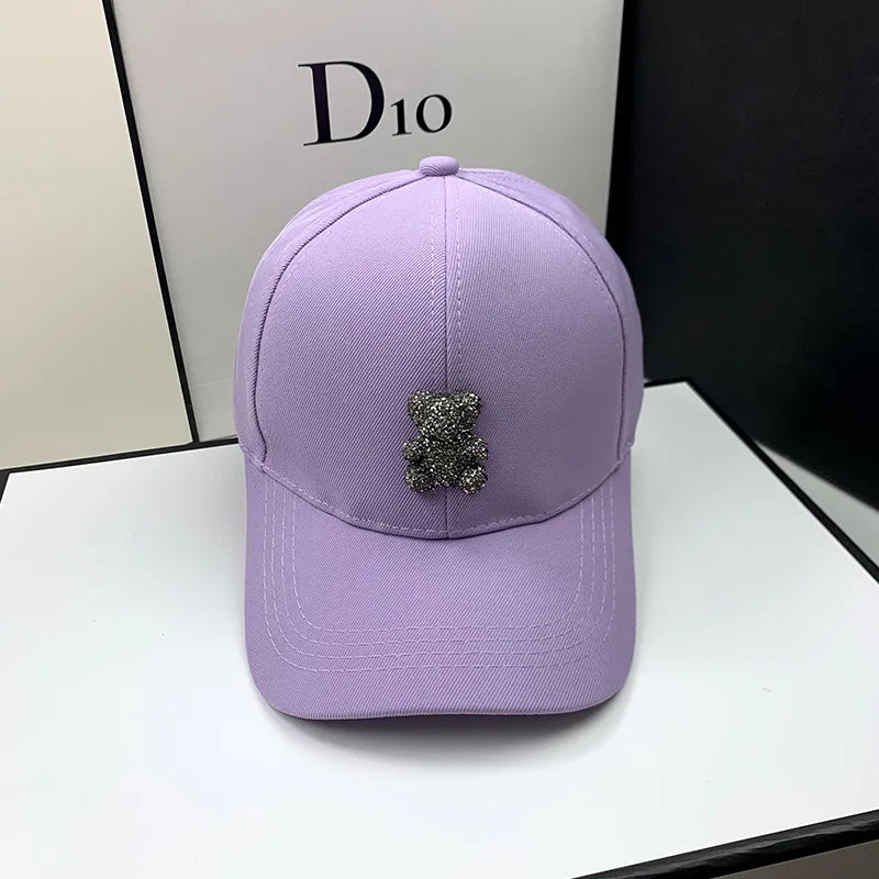 Șapcă de baseball de vară pentru femei, creată de un designer de modă, cu motiv „Ursul sălbatic coreean”, cu strasuri, șepci de soare, șepci de stradă K-pop, viziere pentru exterior, șapcă hip-hop