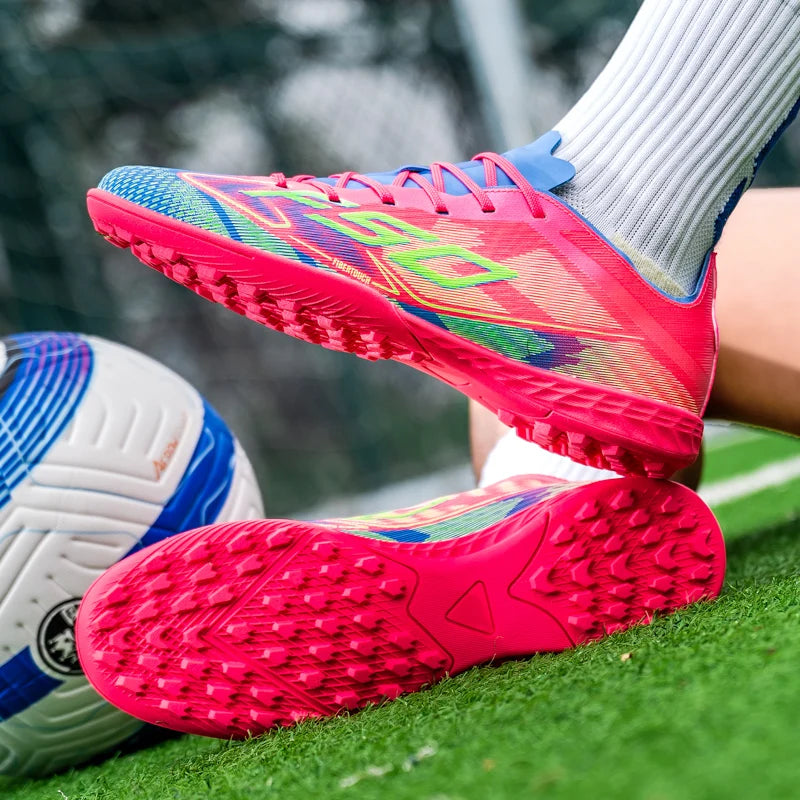 NOUVEAU Chaussures de football roses pour hommes, à enfiler, antidérapantes, crampons de football pour garçons, chaussures d'entraînement TF/FG, Chuteira Campo 35-45