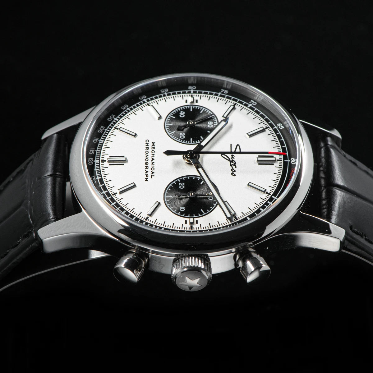 40mm Men's Army Watch 1963 Pilot Mechanical Sugess Panda Wristwatch Sapphire Air Force Watch Chronograph Official ST1901 Movement