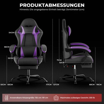 Ergonomic Gaming Chair, Lumbar & Head Pillow, Adjustable Height, Black-Grey