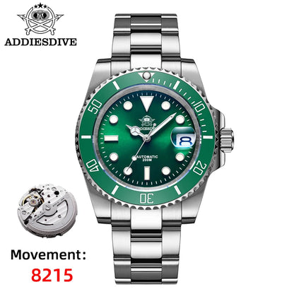 Relógio automático de luxo para homem ADDIESDIVE 8215, relógio mecânico luminoso BGW9 com vidro de safira, relógio de mergulho analógico para homem AD2503