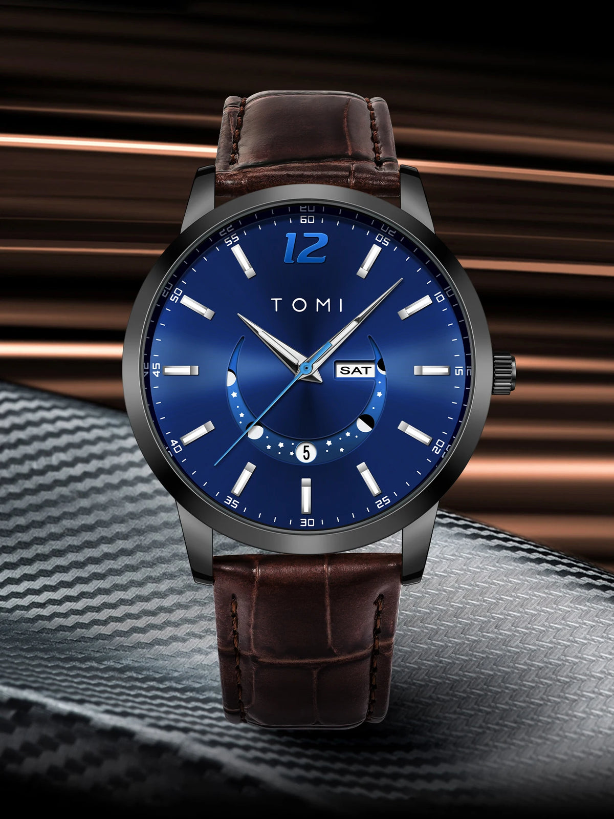 Orologio al quarzo TOMI, dallo stile elegante e professionale, con cinturino in pelle, cassa in lega e quadrante con lancette – Design di alta gamma, idea regalo per uomo