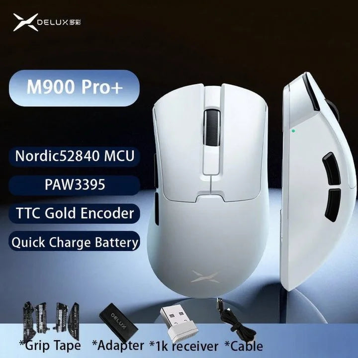 Delux M900PRO Versione ultraleggera Mouse gaming wireless ergonomico 1K/8K Polling Rate 50g PAW3395 per gamer PC destrorsi con mano grande