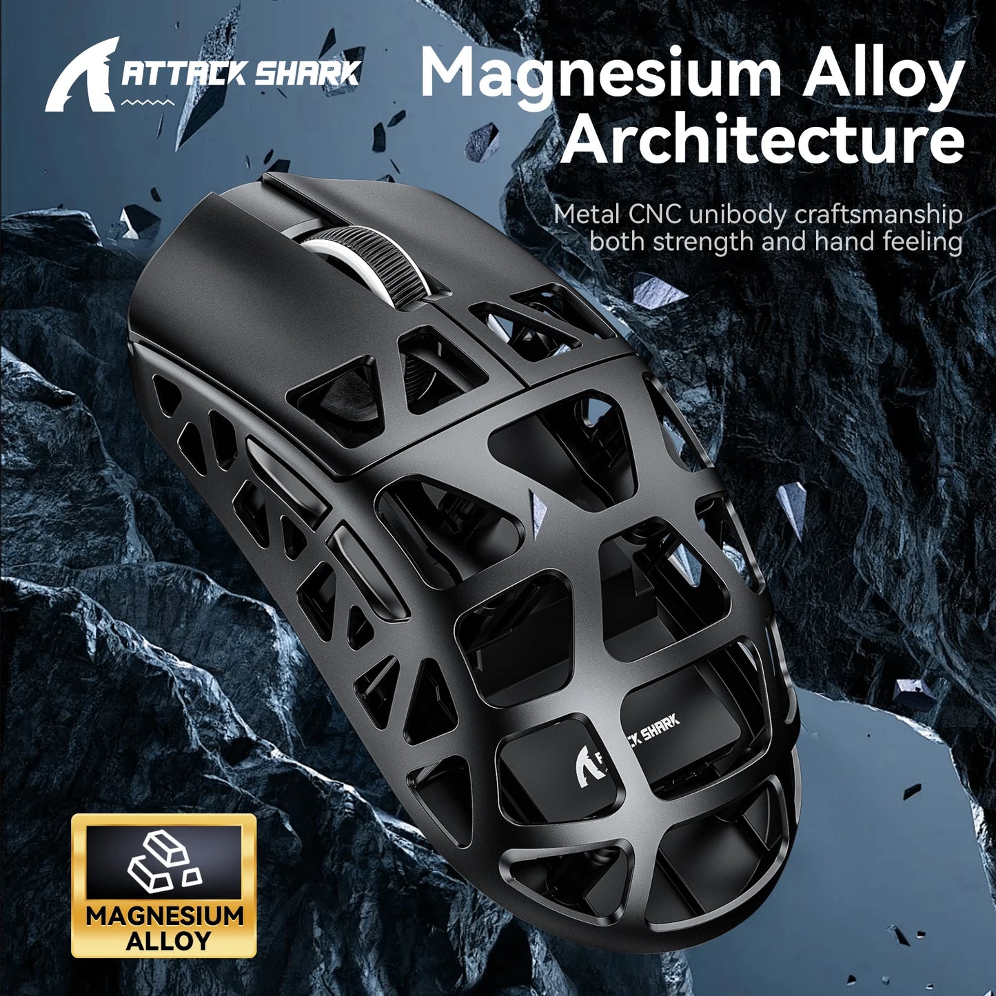 ATTACK SHARK R3 gamingmus i magnesiumlegering med bikakestruktur, ultralätt 8K Hz, PAW3395-sensor, 26000 DPI, ergonomisk skalform