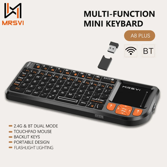 MRSVI Mini Bluetooth Keyboard A8 PLUS, Backlit 2.4GHz Wireless Keyboard with Touchpad for Android TV Box, Mac, Laptop, Windows