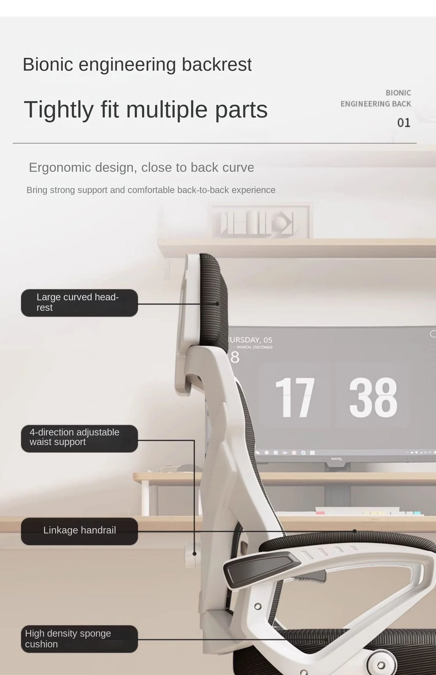 Scaun ergonomic rabatabil, scaun de birou confortabil, scaun de calculator pentru casă, cămin studențesc, scaun de gaming cu suport pentru picioare