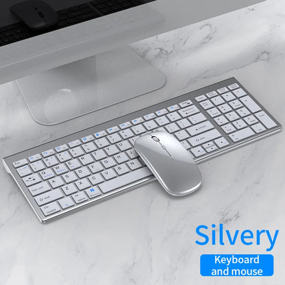 JOMAA Bluetooth & 2.4G USB Keyboard and Mouse Set for Laptop Computer iPad Rechargeable Wireless Keyboard and Mouse Combo Silent