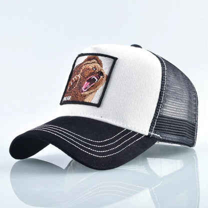 Four Seasons Snapback Baseball Cap Men Fashion Bear Embroidery Hip Hop Hat Women Outdoor Breathable Mesh Trucker Hat