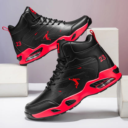 Chaussures de basket-ball montantes pour hommes, amorti à coussin d'air tendance, confortables, antidérapantes, respirantes, absorbant les chocs, pour activités de plein air