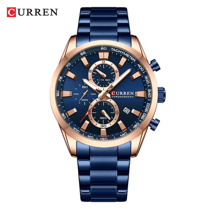 CURREN Quartz Chrono Sport Watch Brands for Men - Stainless Steel Bracelet and Multifunctional Dial