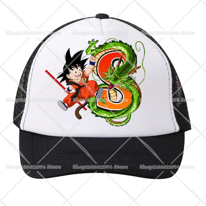 Czapki baseballowe z siateczki Dragon Ball z motywem kreskówkowym Son Goku z literami – czapki sportowe dla dorosłych i dzieci, anime, letnie, na świeżym powietrzu, z daszkiem chroniącym przed słońcem, prezent, nowe