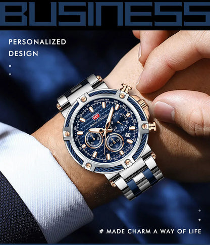 MINI FOCUS Black Stainless Steel Quartz Watch Men Fashion Luminous Dress Wristwatch with Date 24-hour Display Chronograph 0470