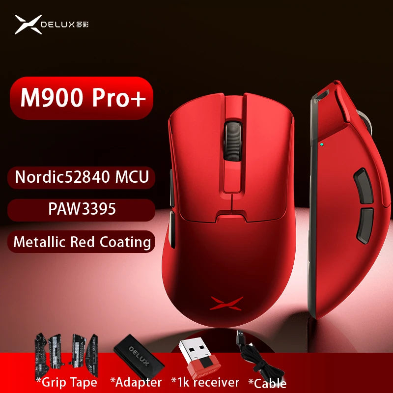 Delux M900PRO Versione ultraleggera Mouse gaming wireless ergonomico 1K/8K Polling Rate 50g PAW3395 per gamer PC destrorsi con mano grande