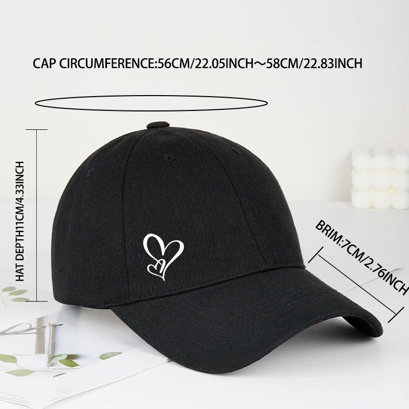 Minimalistinė beisbolo kepurė su dvigubo širdies raštu, moterims ir vyrams, minkšta, reguliuojama, „Dad Hat“ stiliaus, kasdieninė, meilės tematikos, saulės kepurė