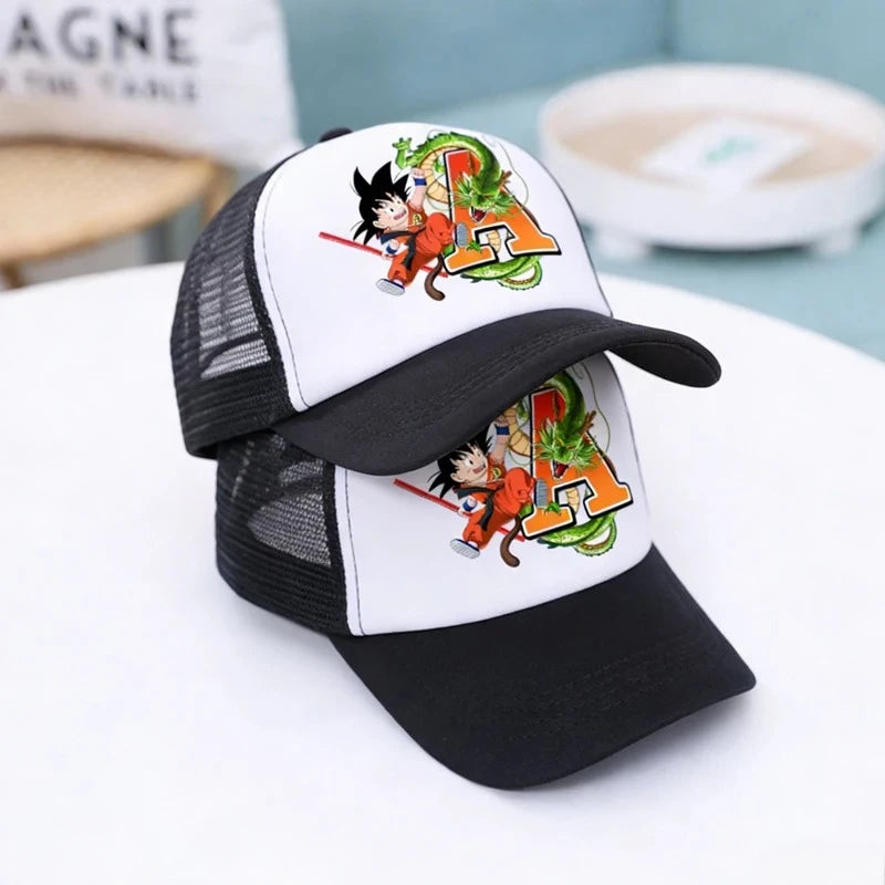 Czapki baseballowe z siateczki Dragon Ball z motywem kreskówkowym Son Goku z literami – czapki sportowe dla dorosłych i dzieci, anime, letnie, na świeżym powietrzu, z daszkiem chroniącym przed słońcem, prezent, nowe