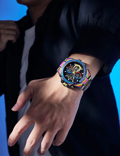 Herrklocka SMAEL 8160 – Militärinspirerad sportmodell, analog och digital, i rostfritt stål – Vattentät, med LED-display, alarm, kronograf och stoppur