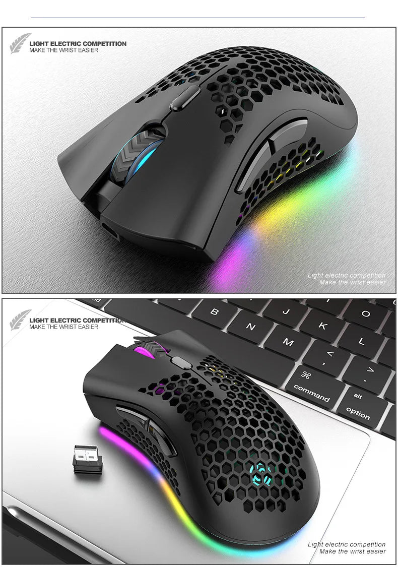 BM600 Rechargeable USB 2.4G Wireless RGB Light Honeycomb Gaming Mouse Desktop PC Computers Notebook Laptop Mice Mause Gamer