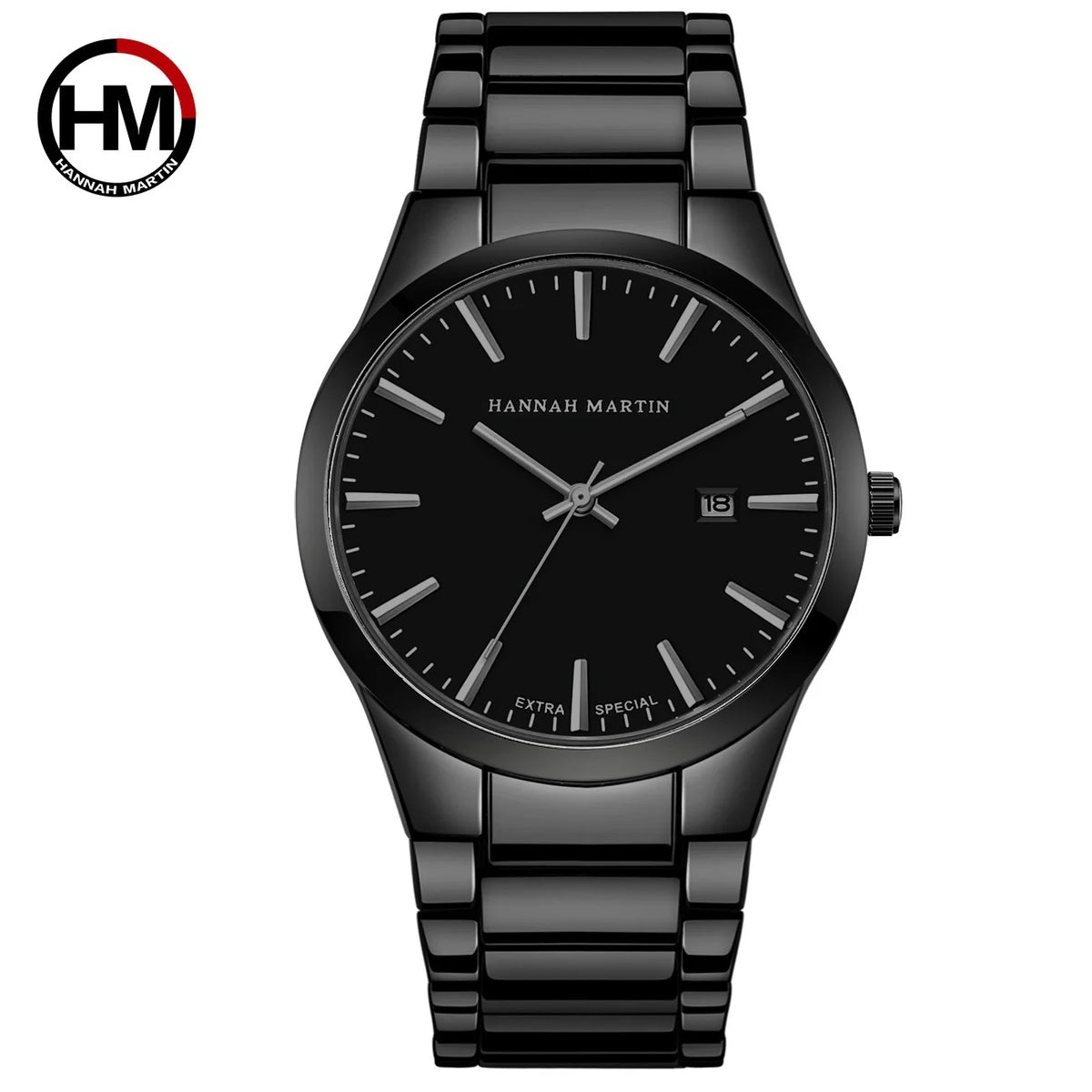 Hannah Martin férfi karóra, rozsdamentes acél tok, kvarc szerkezet, 41 mm-es számlap, üzleti stílus, naptárkijelzéssel (utánzat)