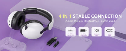 Auscultadores Gaming Sem Fios Acinaci BL500 2.4G Bluetooth 5.3 e com Fio – Microfone com Cancelamento de Ruído, Bateria de 30H, Drivers de 50mm para PC, PS5, PS4