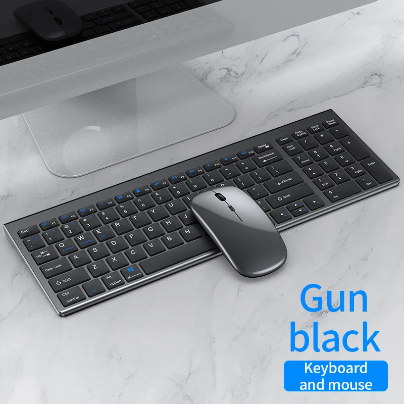 JOMAA Bluetooth & 2.4G USB Keyboard and Mouse Set for Laptop Computer iPad Rechargeable Wireless Keyboard and Mouse Combo Silent