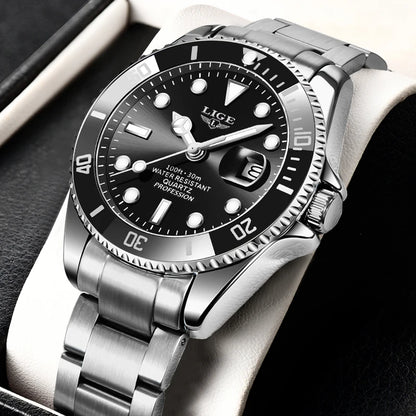 LIGE men’s watch – Quartz chronograph, water-resistant, casual yet professional style, a luxury fashion accessory from a leading brand.