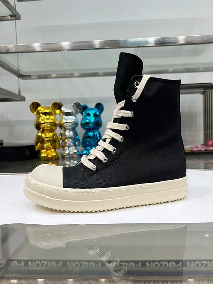 Casual High Top Quality Black Designer Men Leather Shoe Ro Pentagram Thick-sole Zip Flat Canvas Luxury Women Ankle boot Sneakers