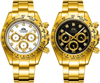 Automatic Mens Watch Mechanical Self Wind Movement Gold Black Stainless Steel Diamonds Stone Sports Luxury Fashion Watches