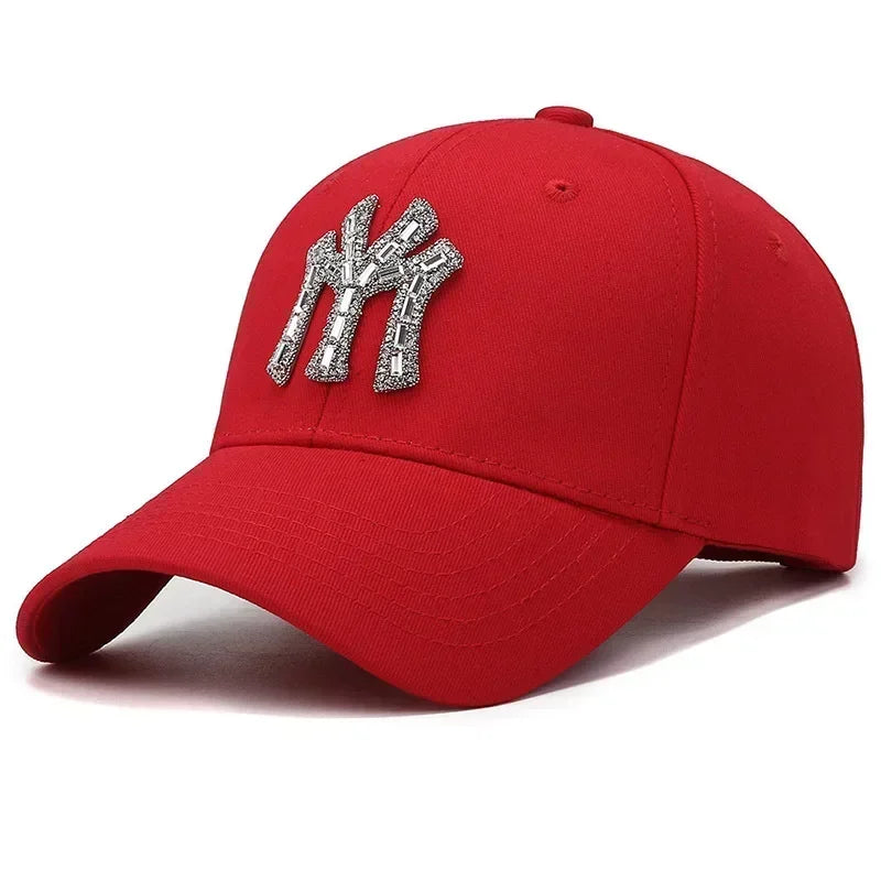 Boné com Brilhantes MY para Mulher, Primavera e Outono, Estilo Urbano Casual para Exterior, Pala Curva, Versátil e Elegante, com Proteção Solar