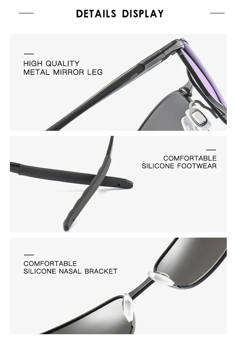 Photochromic Men Polarized Sunglasses Male Metal Square Glasses Driving Sun Glasses UV400 Outdoor Sports Cycling Goggles
