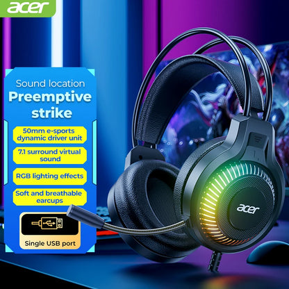 Auriculares Gaming com Fio RGB e Microfone – Headset Gaming com Som Surround de Baixa Latência, Iluminação RGB Elegante, Isolamento de Ruído e Ajuste Confortável
