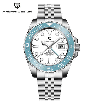 Relógio PAGANI DESIGN 40MM GMT para Homem, Luxo, Safira AR, Mecânico, Luneta em Cerâmica, Automático, 100M à Prova de Água, Relógio para Oferta