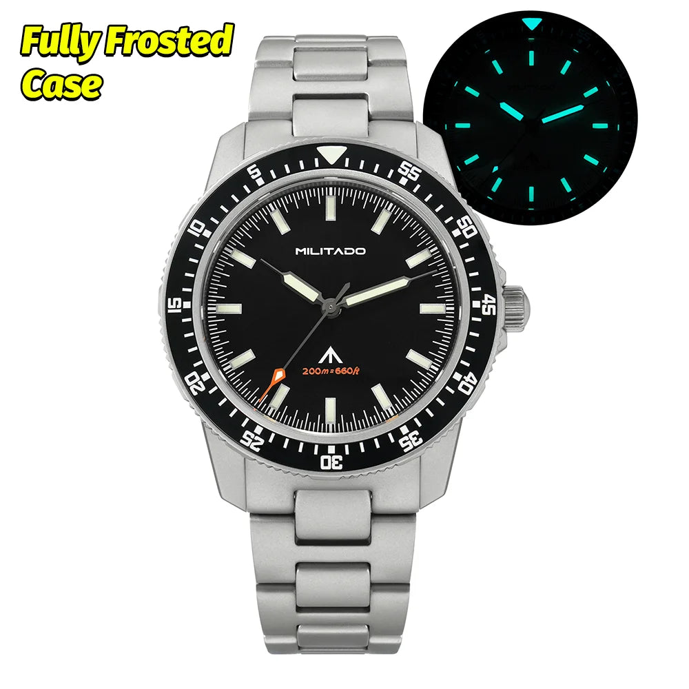MILITADO  ML25 Quartz Dive Watch VH31 Sweep Second Sapphire Crystal 200M Waterproof BGW9 Lume Ceramic Bezel Men Watch
