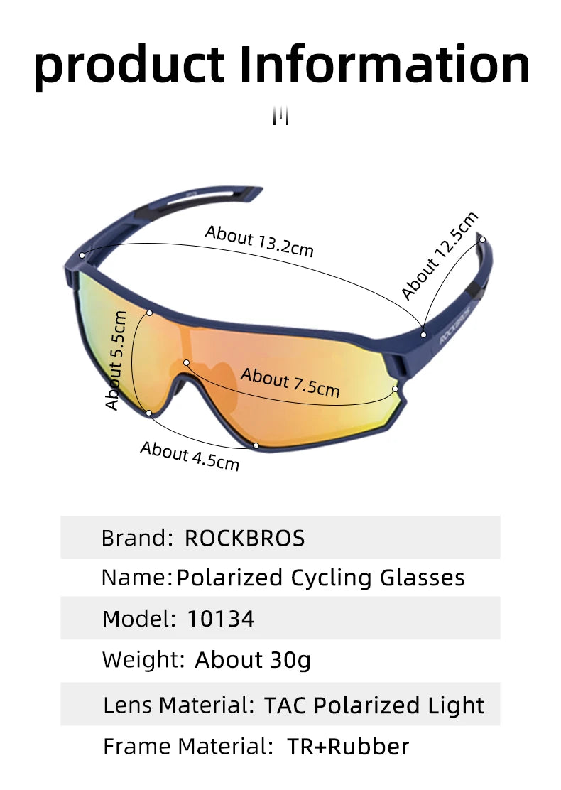 ROCKBROS Polarized Bike Glasses UV400 Sun Protection Cycling Sunglasses Ultralight Large Frame MTB Road Bicycle Eyewear Glasses
