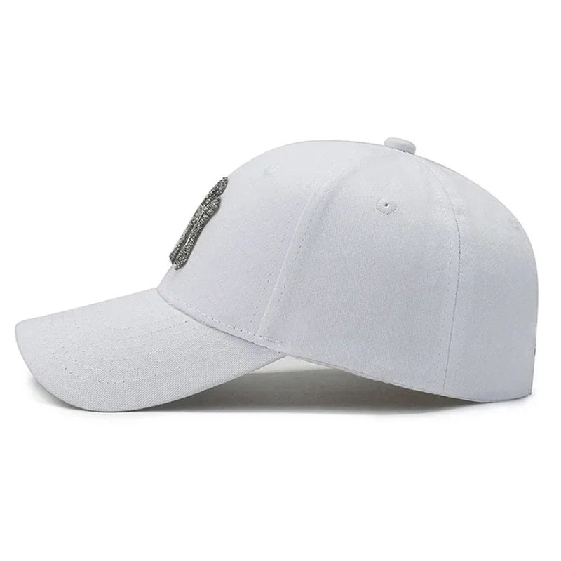 Boné com Brilhantes MY para Mulher, Primavera e Outono, Estilo Urbano Casual para Exterior, Pala Curva, Versátil e Elegante, com Proteção Solar