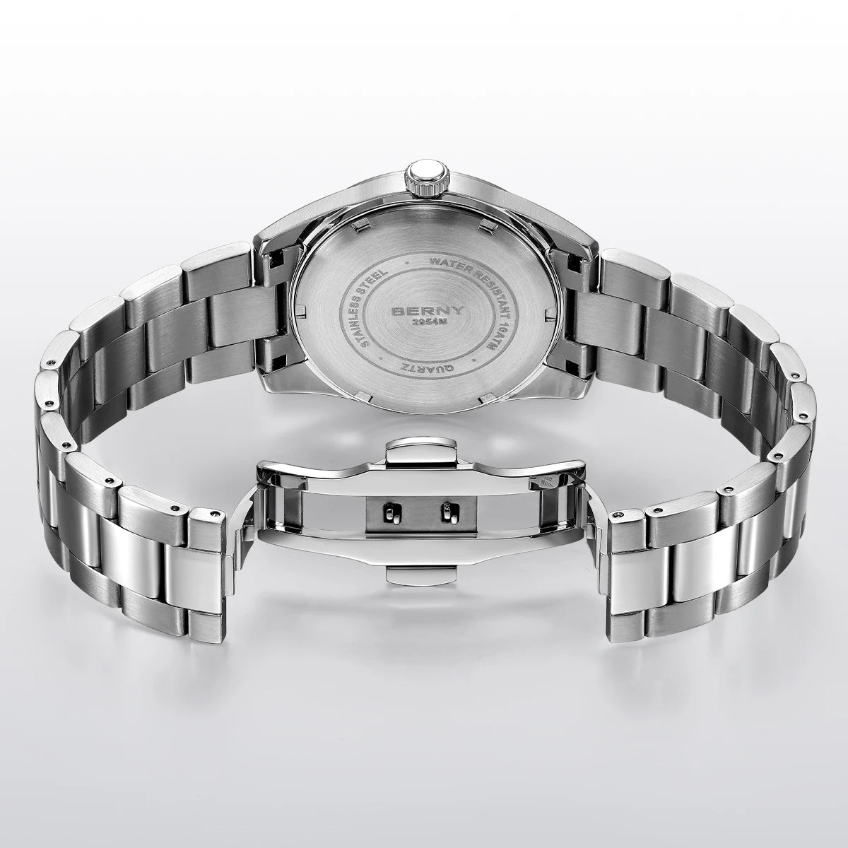 BERNY men’s watch – Quartz watch, sapphire crystal, luminescent hands, water-resistant to 10 ATM, made entirely of stainless steel – Elegant and casual style, ideal for everyday wear or professional occasions