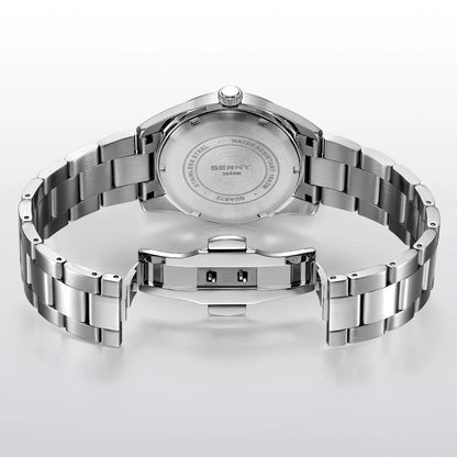 BERNY men’s watch – Quartz watch, sapphire crystal, luminescent hands, water-resistant to 10 ATM, made entirely of stainless steel – Elegant and casual style, ideal for everyday wear or professional occasions
