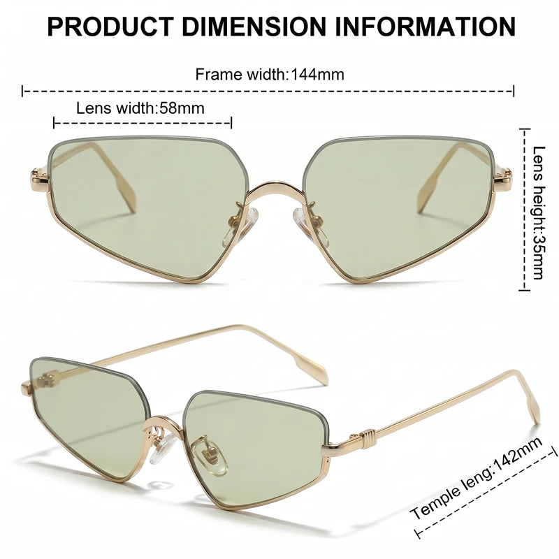 Vintage Semi-Rimless Polygon Punk Sunglasses Women 2026 Luxury Brand Cat Eye Metal Small Frame Sun Glasses Ladies Classic Shades