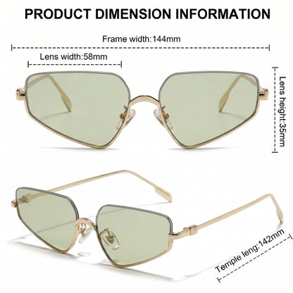 Vintage Semi-Rimless Polygon Punk Sunglasses Women 2026 Luxury Brand Cat Eye Metal Small Frame Sun Glasses Ladies Classic Shades