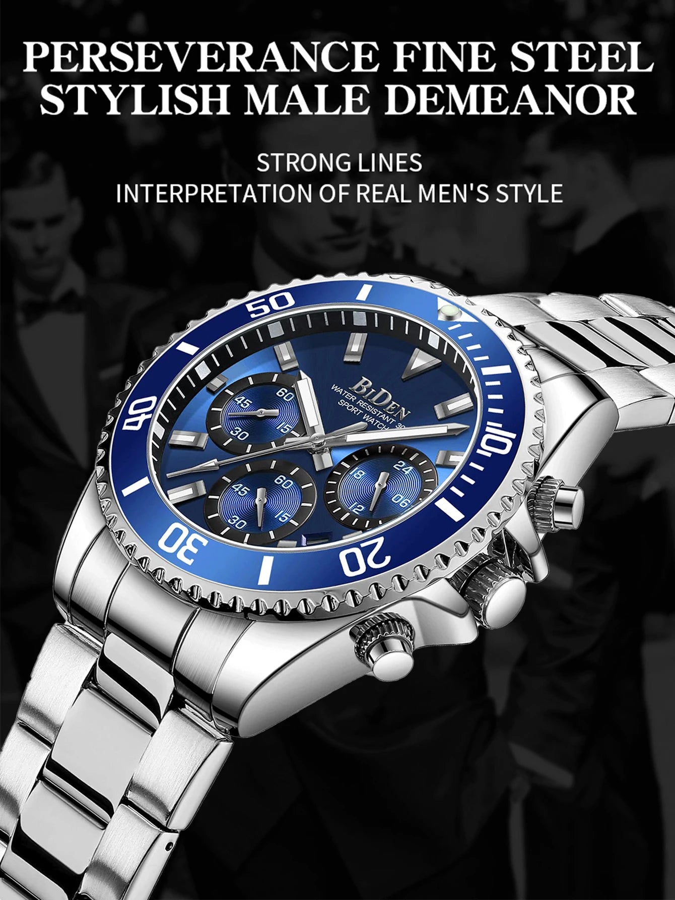 BIDEN Multi functional men's quartz watch luxury waterproof night light business style diving series casual fashion watch
