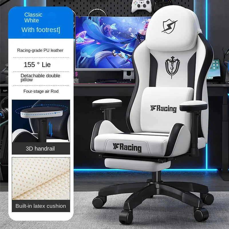 Ergonomic Gaming Chair with Latex Seat Cushion, Adjustable Backrest, Dual Headrest, 4D Pneumatic Lift, Office Computer Chair