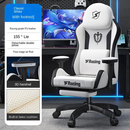 Ergonomic Gaming Chair with Latex Seat Cushion, Adjustable Backrest, Dual Headrest, 4D Pneumatic Lift, Office Computer Chair
