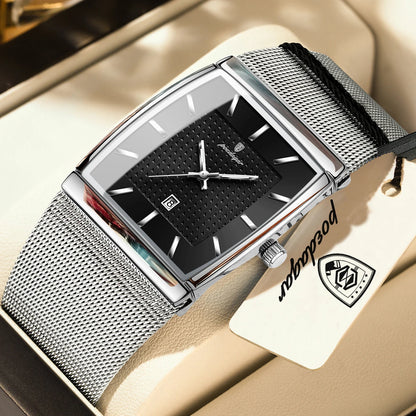 Montre pour homme POEDAGAR, modèle de luxe, bracelet en maille d'acier inoxydable, affichage de la date, étanche, aiguilles luminescentes, style décontracté, boîtier rectangulaire, mouvement à quartz.