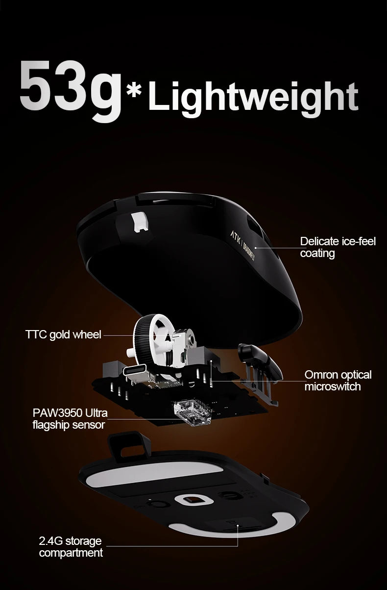 ATK Dragonfly A9 Ultra trådløs gamingmus PAW3950 ultralet tri-mode ergonomisk e-sports FPS-mus til gamere A9 SE Plus