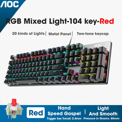 GK410 104 Full Keys Hot Swap Metal Panel Mechanical Keyboard RGB Light Green Black Tea Redaxis non-impact game computer keyboard