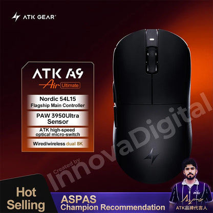 ATK Dragonfly A9 Ultimate brezžična gaming miška A9 Air PAW3950, ultralahka ergonomska e-športna miška za igričarje FPS CSGO A9 Ultra