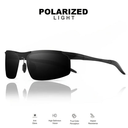 Classic Retro Semi-Rimless Square Polarized Sunglasses - Lightweight PC Frame & Spring Hinges, UV400 Unisex for Driving, Fishing