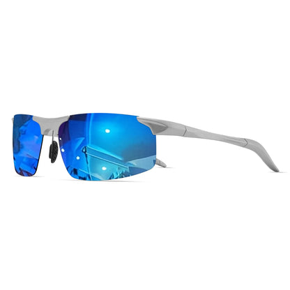 Classic Retro Semi-Rimless Square Polarized Sunglasses - Lightweight PC Frame & Spring Hinges, UV400 Unisex for Driving, Fishing