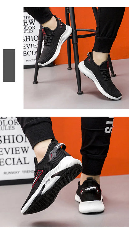 Hot Sale of the Season New Men's Running Shoes Breathable Lightweight Knitted Lace-Up Sports Sneakers Fashionable Korean Style