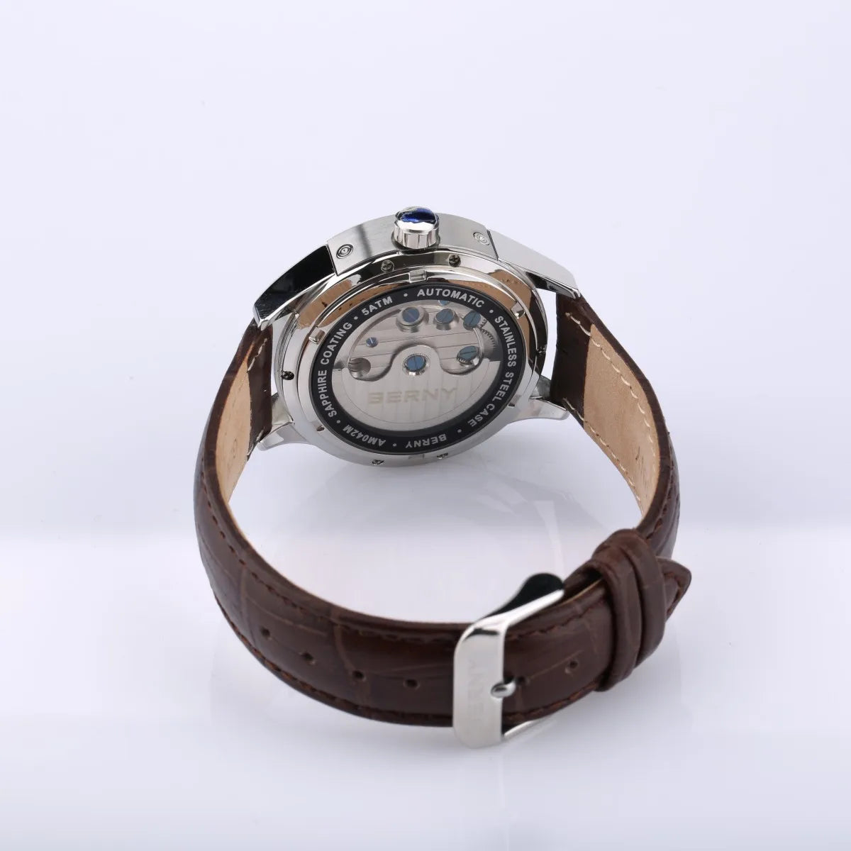 BERNY Automatic Watch for Men Auto Self-wind Mechanical Watches Date Skeleton 5ATM Luxury Male Wristwatches