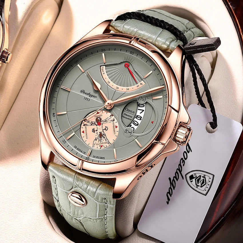 POEDAGAR men’s quartz wristwatch – Business style, luxury, water-resistant, luminous, with date display and leather strap – Elegant men’s watch